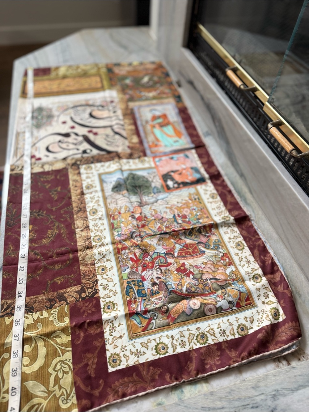 Decorative Maroon and Gold Persian inspired square scarf